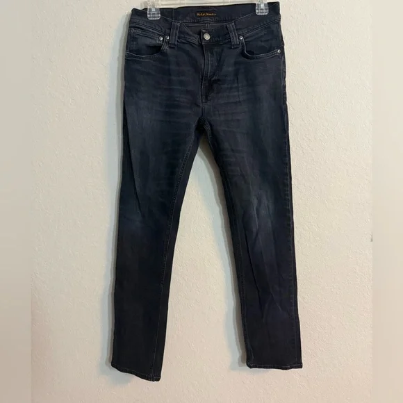 Nudie Jeans Men's Thin Finn Organic Black and Grey Dark Denim Skinny Jeans